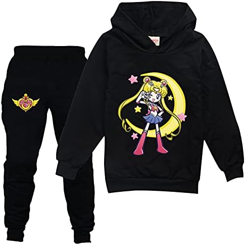 Leeorz Girls Cute Sailor Moon Capuz Sweater e Sweetpantes Sweatsuit Set para crianças 2 peças Roupfits Sweatshirt