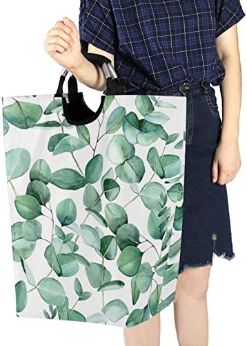 Cesta de lavanderia dobrável kigai com alças folhas verdes grandes lavanderia de roupa de roupa de roupa de roupa de roupa de roupa de roupas de roupa de armazenamento portátil para decoração de casa de berçário