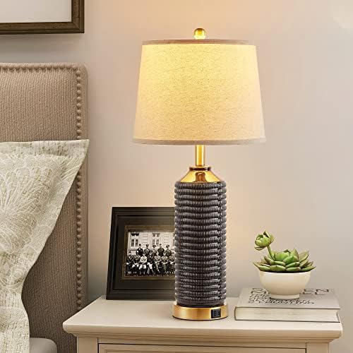 Lâmpadas de mesa da fazenda para quartos Conjunto de 2, lâmpada de mesa de cerâmica rústica com acabamento marrom, lâmpada