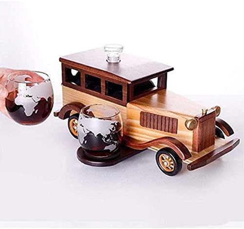 Wine Rack Whisky Decanter Creative Driving Car Home Bar 3 PCs Decanter de uísque com carro de madeira para bourbon