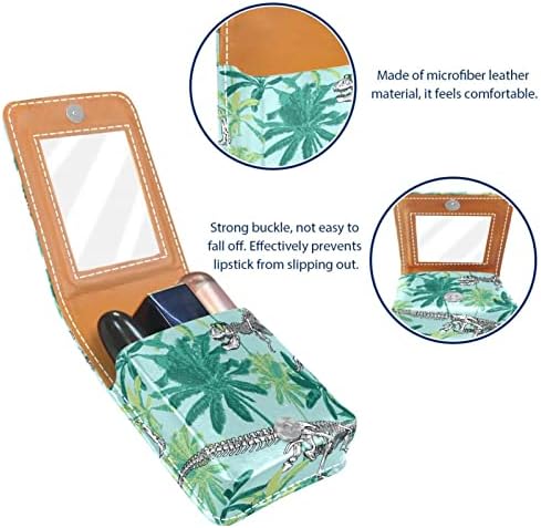 Mini estojo de batom com espelho para bolsa, dinossauros de estampa tropical de dinossauros Organização de caixa portátil