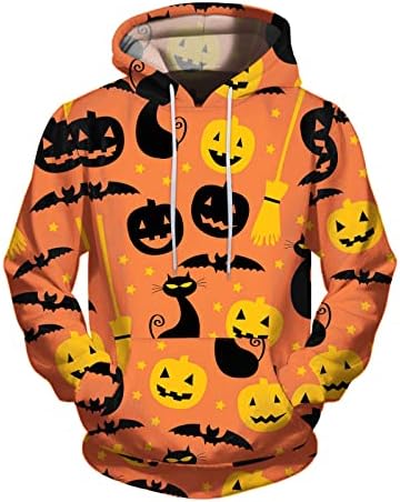 XXBR Mens Halloween Hoodies Casais Cat Funny Cat Pumpkin Printed Capuzes Jersey Casual Party Rodty Sweethirts with Pocket