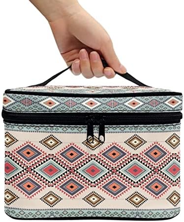 Diyflash Aztec Print Cosmetic Bag para meninas adolescentes Bolsa de maquiagem de grande capacidade com uma caixa de armazenamento