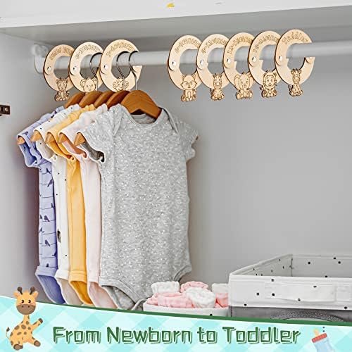 8 Peças Divisores de armário de bebê para organizador de roupas O tema de animal de madeira de madeira, de tamanho de bebê, de tamanho de bebê, de cabide de bebê de cabide do recém
