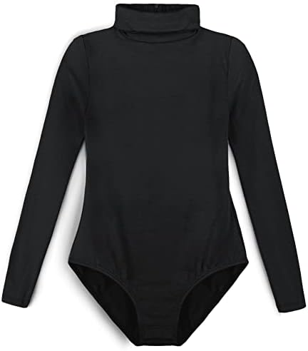 TEGMK GIRLS 'TEQUILAÇÃO BASIC BASIC TURTLENECK SLUVE LELOTARD COM SNAPS DURÍVEL, FORNEJO FRONTAL, ZIPPER