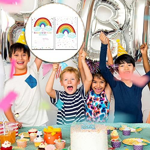 Buildinest Rainbow Birthday Party Invitations com envelopes, 4 x6 Rainbow Cloud Heart Birthday Invitation Cards, Rainbow of Fun Party Convites-B36