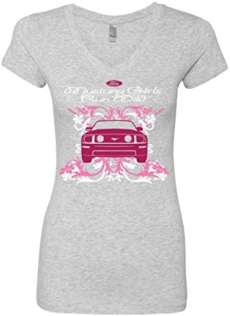 Ford Mustang Girls Execute a camiseta de decote em V Wild Women Pink American Muscle Car