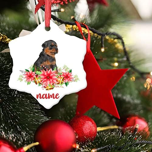 Nome do cão de animais de estimação enfeites de natal poinsettia grinaldas corgi decorações de natal para árvore cerâmica