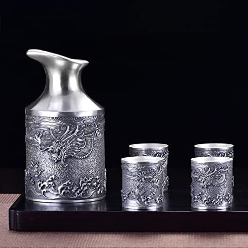 Hand esculpido 999 Sterling Silver Chinese Dragon Totem Flagon Cup