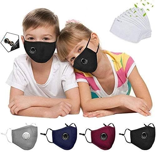 4 Pacote de face reutilizável lavável Face_Masks Para crianças, cobertura de poeira de tecido de algodão com válvula respiratória,