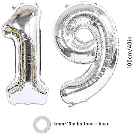 Ceqiny 40 polegadas 19º número Balão Mylar Balloon Balão Gigante do balão alfabetista Balão para festa de aniversário Casamento Bridal Tower noivado de foto Decoração do aniversário de foto, Balão de Silver Digit 19