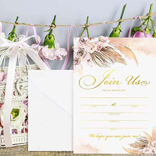 AnyDesign Set of 25 Boho Floral Invitation Cards Junte -se a nós Convidar cartões para todas as ocasiões Recepção de