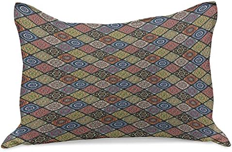 Ambesonne Mandala malha de colcha de travesseira, retângulos quadriculados padrão de vários motivos inspirados orientais, cobertura padrão de travesseiro de tamanho king para quarto, 36 x 20, multicolor