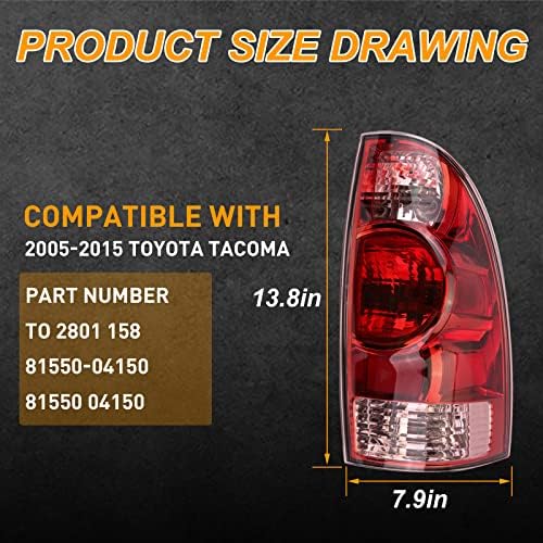 VKs Driver lateral traseira lâmpada de freio de luz traseira RH RE Substituição à direita para 2005-2015 Toyota Tacoma 8156004150,