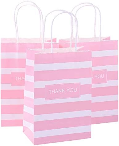 Ronvir 50pcs sacos de presente rosa - 5.25x3.25x8 polegadas pequenas sacolas de papel agradecer para favor da festa, negócios,
