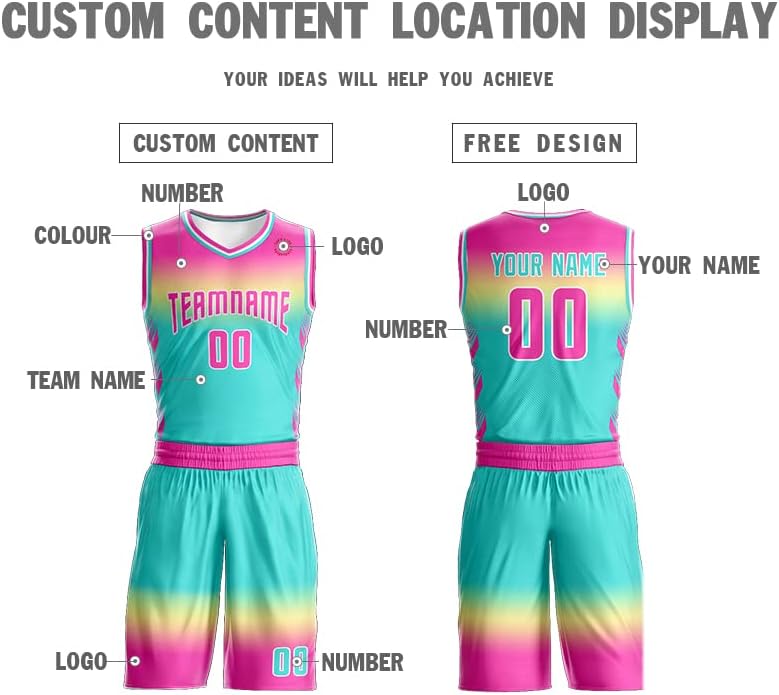 Jersey de basquete de gradiente personalizado Uniforme de qualquer nome de nome do time logo, camisas de basquete personalizadas para