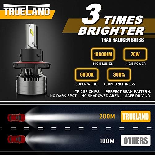 Trueland H13 9008 Bulbos de farol de LED para F250 F450 F350 F150, 10000LM 70W 6000K BRANCO BRANCO COM DECODADOR DE CANBUS Atualizado,