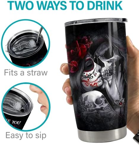 Sandjest Skull casal Tumbler Eu escolho você Tumblers 20 30 oz de aço inoxidável Isoll Travel Caneca de Natal Valentim Presente para