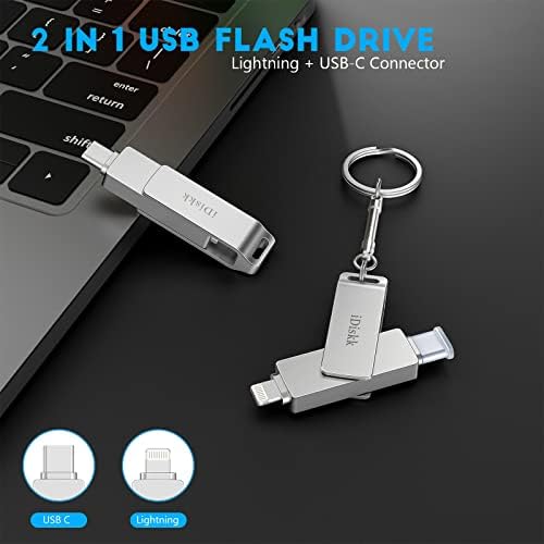 Idiskk de 256 GB de alta velocidade MFI para iPhone Flash Drive Transferência de fotos iPhone Storage Ipad Lightning Usb C Android Photo Stick iPhone Memory Photo Transfer iPhone-backup-stick