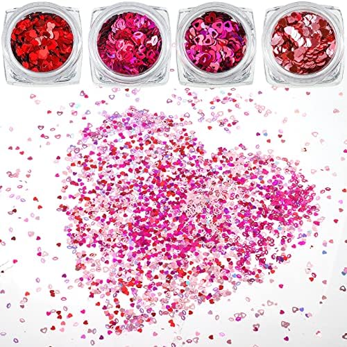 12 Caixas do dia dos namorados Glitter Heart UNIDE lantejoulas holográficas cor de coração rosa e lantejoulas de lábios do coração