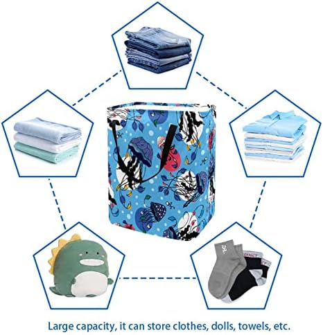 Marine Wellyfish Pattern Padrão subaquático Print Lavanderia Coloques dobráveis, 60l Cestas de roupa à prova d'água de