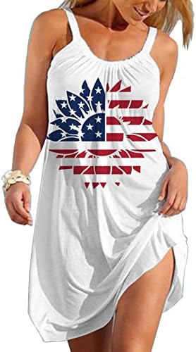 LMDUDAN DIA Independência Mini Vestido Mulheres American Flag Impresso Vestidos curtos de verão Casual Crewneck Sleesess Tank Vestres