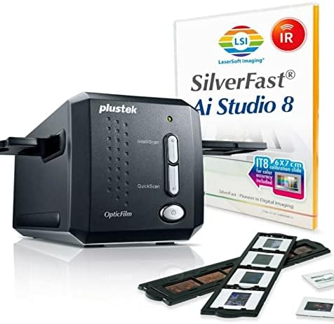 PLUSTEK OPTICFILM 8200I AI - Scanner de filme e slides de 35 mm. IT 8 Alvo de calibração + Silverfast AI Studio 8.8, 7200 DPI Resolução 64bit HDRI, Mac/PC