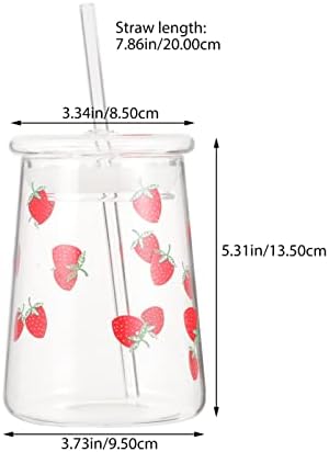 Besportble Glass Cup com tampa de palha padrão de morango de morango de café Patrulh água potável