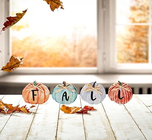 Hrency outono decoração de abóbora mesa de madeira outono decorações de abóbora de outono, 4 peças Bloco de sinal