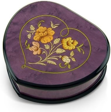 Elegante 30 Nota Lavender Heart Music Jewelry Box com floral em design de moldura cardíaca Design - Scarborough Fair