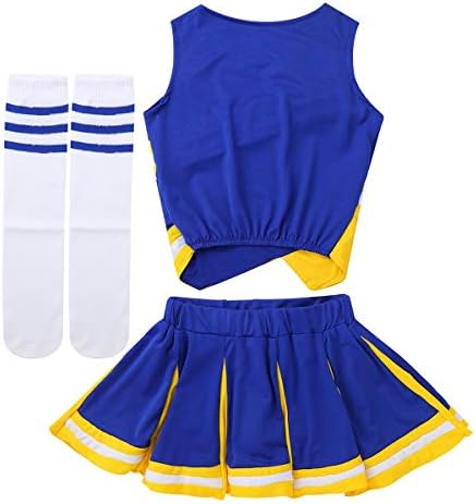 FreeBily Kids Girls Cheer Leader Roupet Cheerleading Costume Uniforme Tampa de vestido de fantasia com meias plissadas
