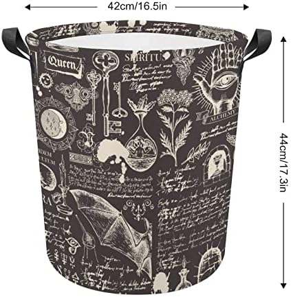 Alquimia mágica Bruxaria redonda para lavanderia cesto dobrável cestas de roupas sujas à prova d'água com alças Bolsa de armazenamento