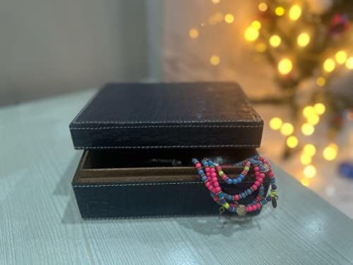 Jóias artesanais de lembrança de madeira e caixa de memória de bugigangas para bracelete de anel Brincho de colar e acessórios de couro decorativo e caixa de jóias de jóias de madeira com tampa para meninas mulheres