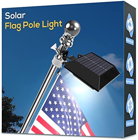Luz de pólo de bandeira solar, brilhante 12deds White para bandeira de 5 pés de 6 pés, bandeira de solar solar leve e à prova d'água, bandeiras de bandeiras de led de solar solar e alimentado por pólo fora da casa do jardim, bandeiras americanas decorações de bandeiras americanas