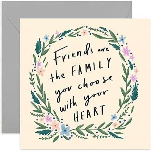 Cartão de aniversário da Old English Co. Floral Friendship - Card sincero de melhor amigo para ela | Amigos são a família que você escolhe | Em branco dentro e envelope incluído