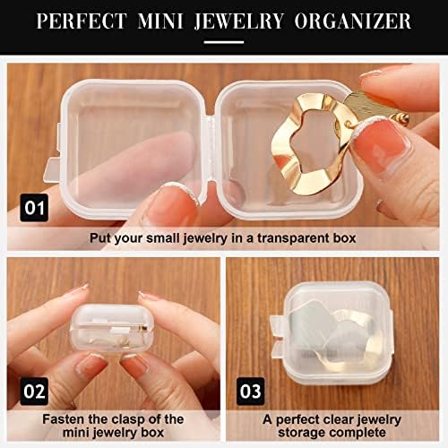 Caixa de breol de jóias claras de 100 pacote com tampa pequena caixa de armazenamento de plástico para brincos para correntes