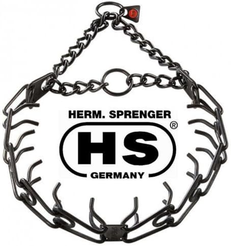 Black Herm Sprenger Ultra Plus Prong Collar com placa central e cadeia de montagem - 4 mm x 25 polegadas
