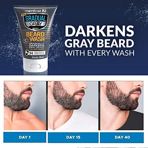 Menfirst No More Shades of Grey Bundle - Shampoo de escurecimento cinza gradual e lavagem da barba para tons leves - limpeza,
