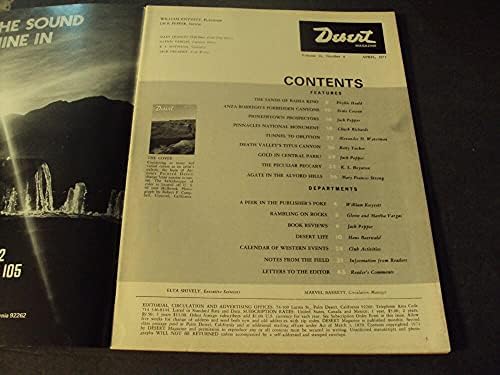 Revista Desert Apr de 1971 Sands de Bahla Kino, Agate nas colinas de Alvord