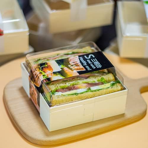 XIZHI 25 PCS Sanduíche Caixa de bolo artesanato caixa de madeira suíça transportadora de bolo de bolo de bolo quadrado sanduíche de tampa clara de contêiner plástico sushi frutas exibir armazenamento de alimentos Sandwich Cake Box Craft com tampas transparentes
