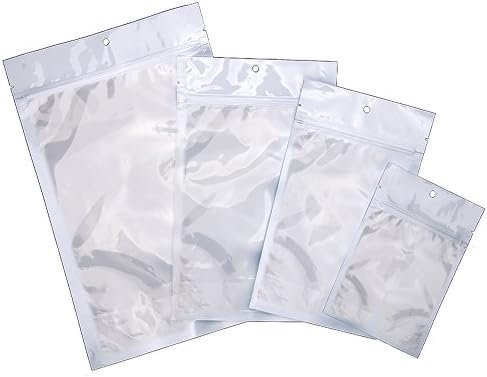 PackFreshusa: Bolsa de bolsas brancas/transparentes - embalagens profissionais flexíveis - vedável - com vedação - seleção de calor - Hang Hole - Notch de lágrima - Pequeno 4 x 6 x 2,5 pol. - 500 pacote