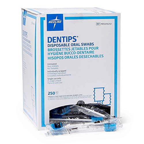 Medline Dentips descartáveis ​​swabsticks orais, adultos não tratados, brancos, 250 contagem