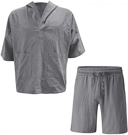 Camisetas de linho masculino de jiabing 2 peças de traje de 2 peças de verão camisetas de manga curta capuzes de shorts soltos shorts