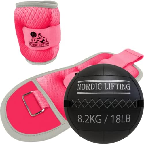 Pesos do pulso do tornozelo 1 lb - pacote rosa com bola de parede 18 lb