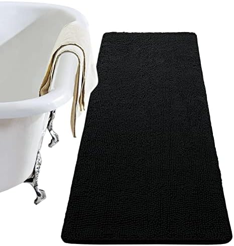 Lochas Chenille Banheiro Tapete de tapete preto, o corredor de tapete do banheiro tem tamanho 24x60, o tapete de banho é