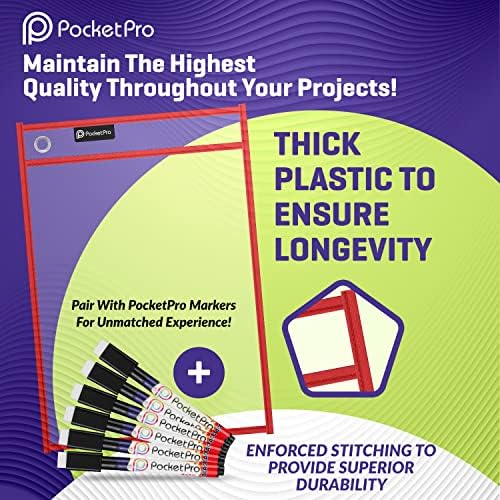 Pocket Pro - Mangas de bolso para apagar a seco - mangas de papel plástico mangas de plástico transparente coloridas para professores