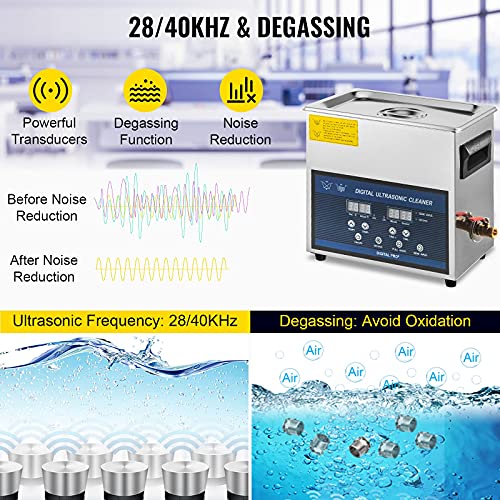 MOPHORN 6L Ultrassonic Cleaner 28/40kHz Dune Frequency Limpador Ultrassônico Limpador Ultrassônico de Laboratório Digital de Aço Anterior Com Timer de Aquecedor Para Visores de Obras Peças Pequenas de Instrumentos Dentários Limpeza de Instrumentos