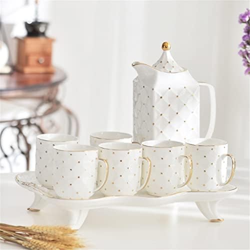N/A 8 peças de chá de porcelana branca Conjunto de chá com pontos de ouro bandeja de armazenamento de bule de ouro decoração de mesa de mesa