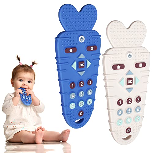 Mytium Remote morcethe para bebê, 2pcs de silicone brinquedos com cinto de chupeta por mais de 3 meses bebês bebê recém -nascido garoto menino e menina chiclear brinquedos aliviados acalmar as gomas de goma de bebês