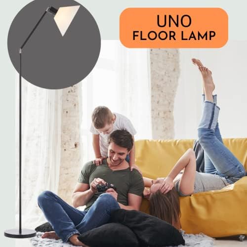 LightAccents Uno Black Floor Lamp com sombra de cone branca de opala. Modelo 6112 Lâmpada de chão ajustável de metal para quarto ou escritório em casa Branco quente de 9 watts LED lâmpada incluída